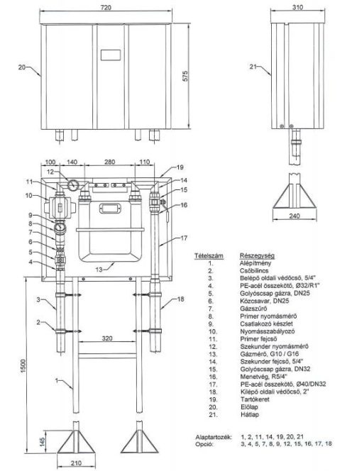 Előkerti szabályzó-mérőállomás T8 G10/16 2K/ Két kilépős PEØ63-DN50, PEØ32-G5/4”