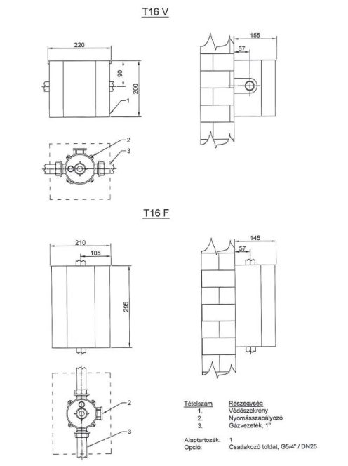 Fali szabályzó védőszekrény T16 F